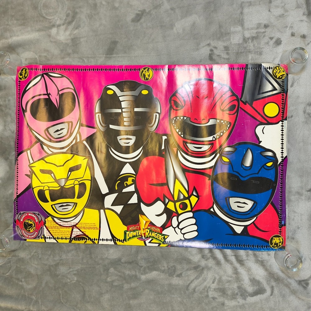 Vintage Mighty Morphin Power Rangers Poster Masks Saban 23x34 Super Heros Rare